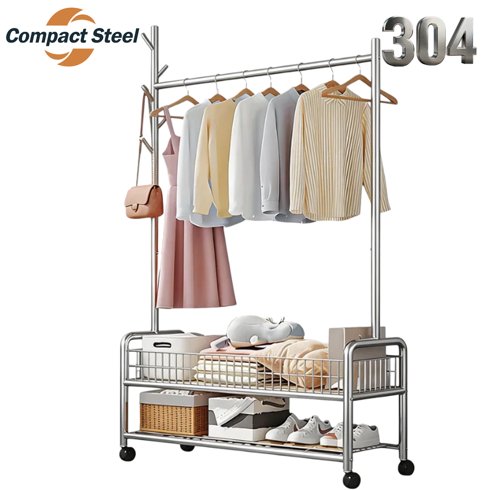 CompactSteel Strong Steel Structure Laundry Rack Double Layer With 