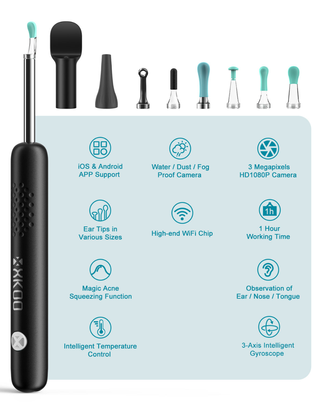 XKOO R1 Pro Otoscope 3-in-1 Earwax Removal Visual Ear Cleaner Visual ...