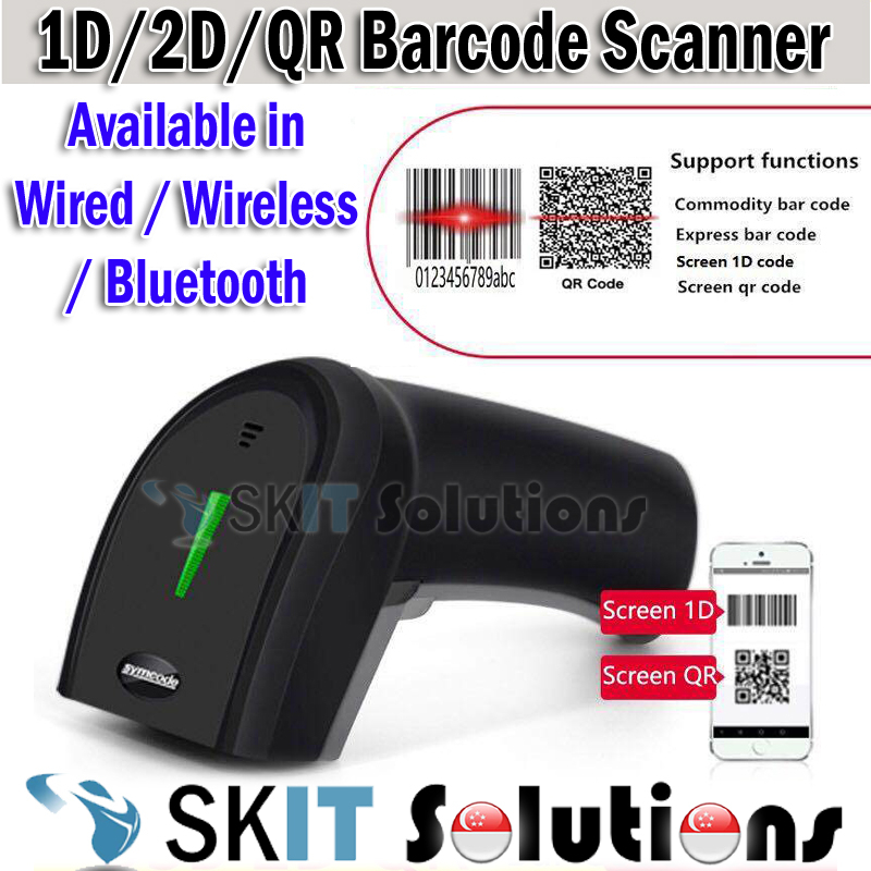 Symcode 1D/2D/QR Barcode Wired/2.4GHz Wireless Scanner Handheld Laser ...