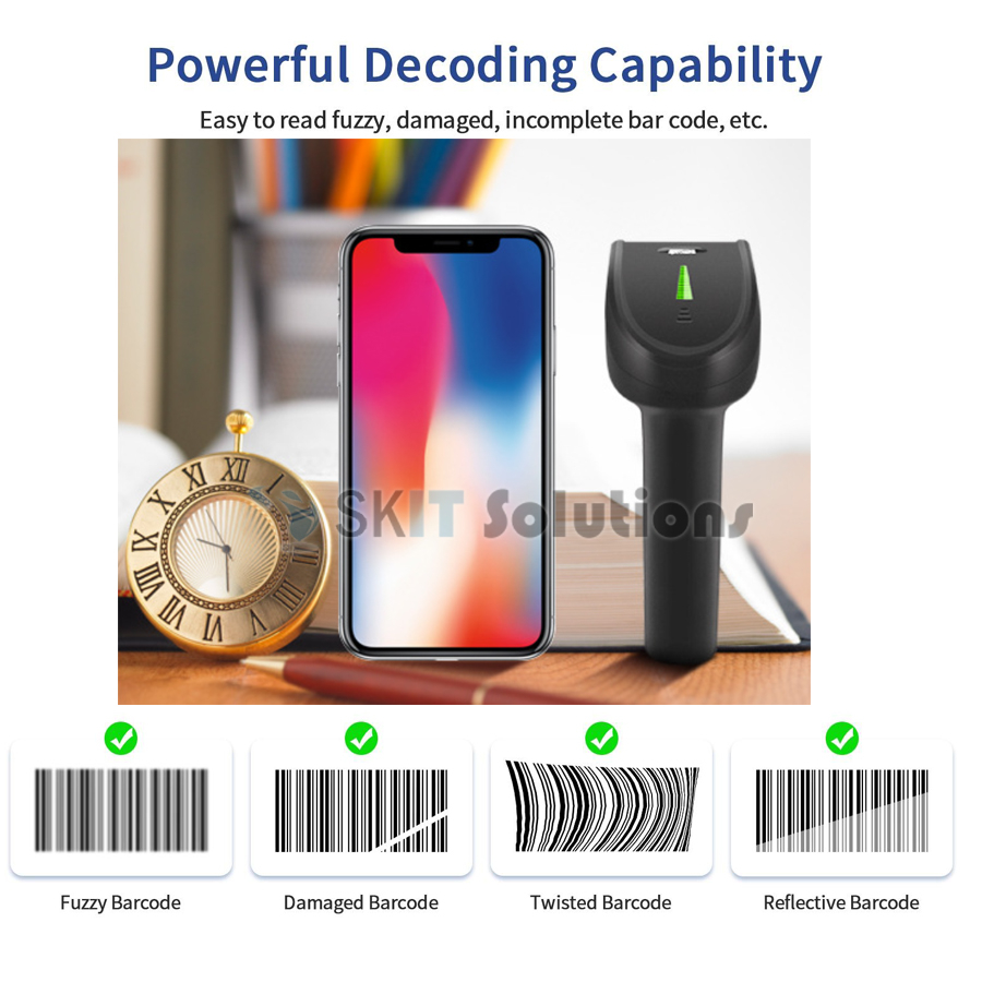 Symcode 1D/2D/QR Barcode Wired/2.4GHz Wireless Scanner Handheld Laser ...