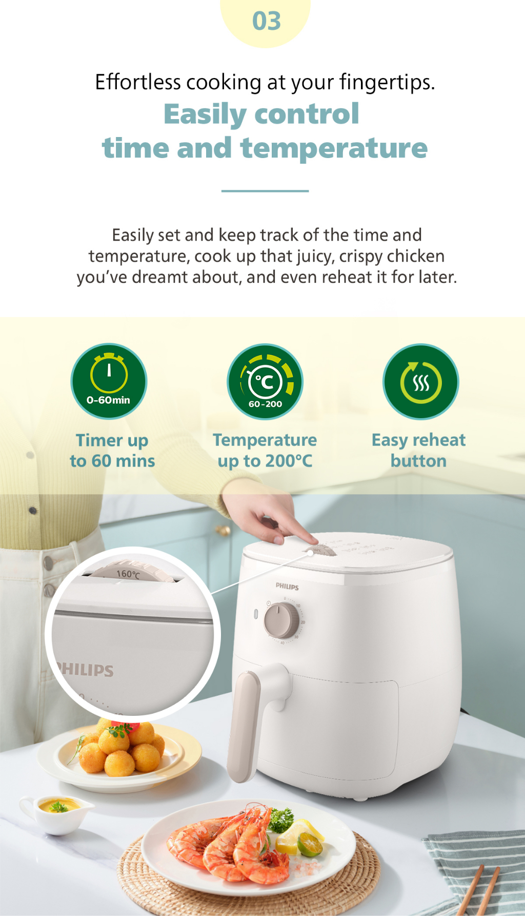 PHILIPS 3.7L Compact Airfryer 3000 Series 5in1 HD9100/20 Fry Roast