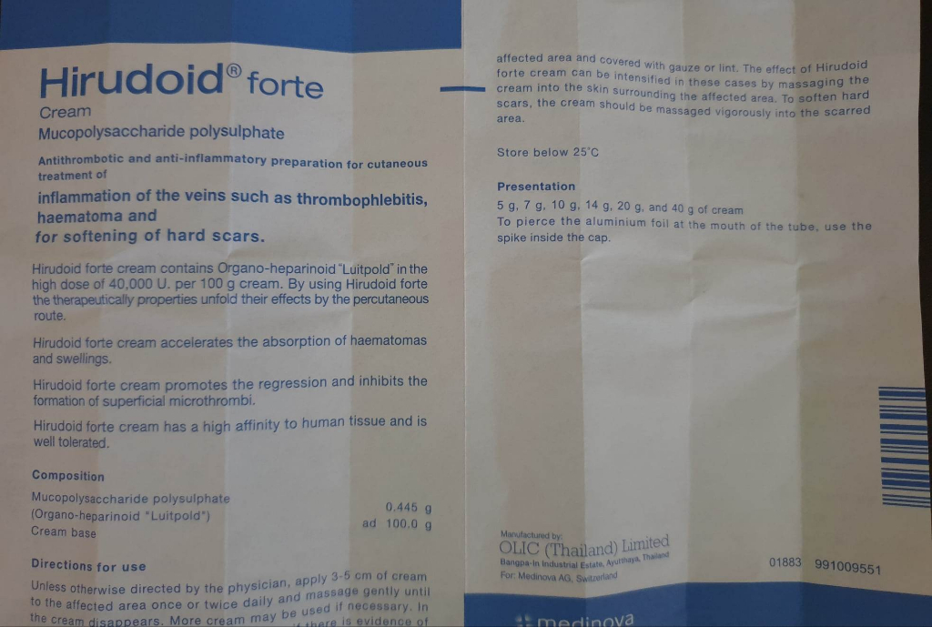 Hirudoid Forte & Cream Scar Reduction Cream 10g Spider Veins Treatment ...