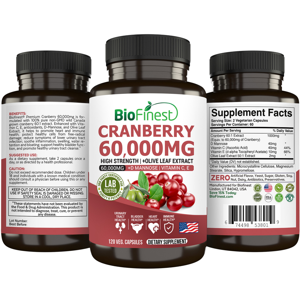 Biofinest Cranberry 60000mg Extract Supplement D Mannose Olive