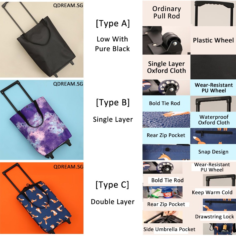 [SG Seller] trolley bag/trolley bag with bag/market bag