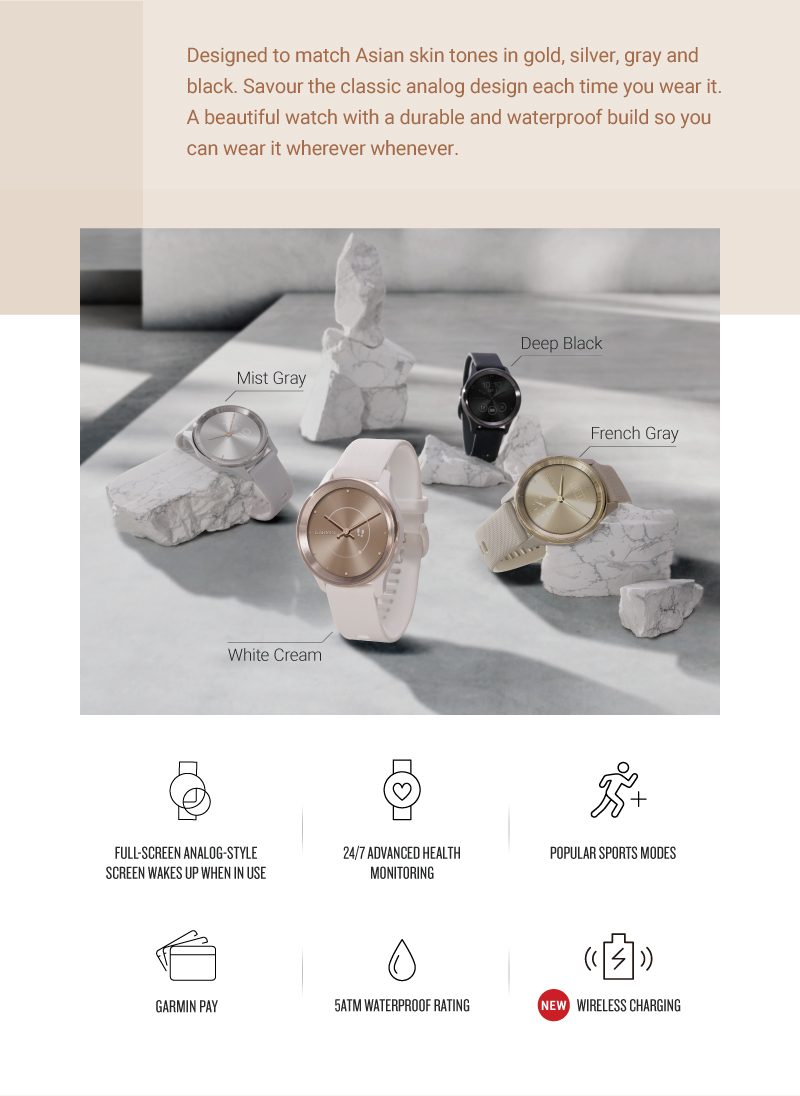 Garmin Vivomove Trend Wireless Charging Hybrid Smartwatch with - Main Image