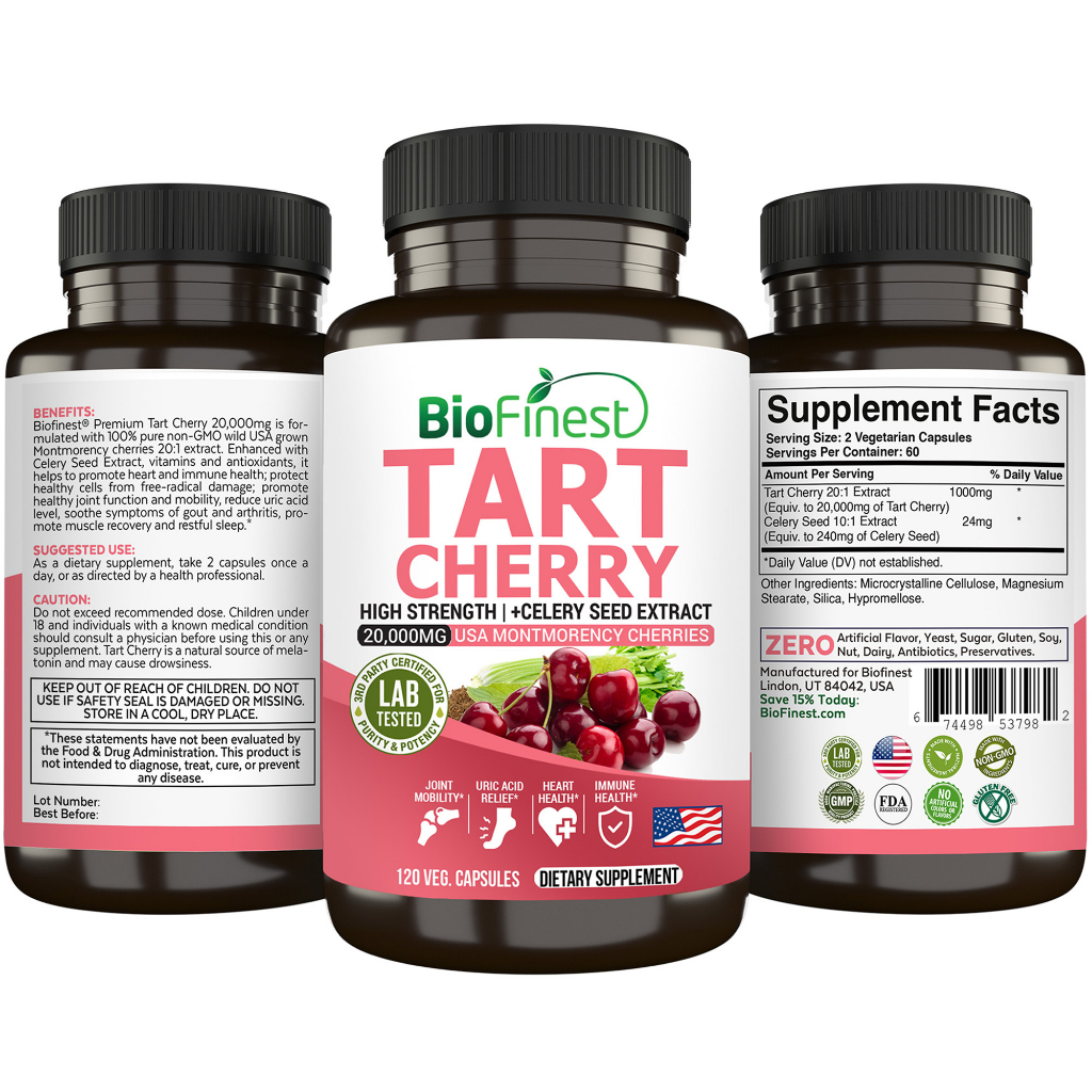 Biofinest Tart Cherry 20000mg Extract Supplement Celery Seed Vitamin