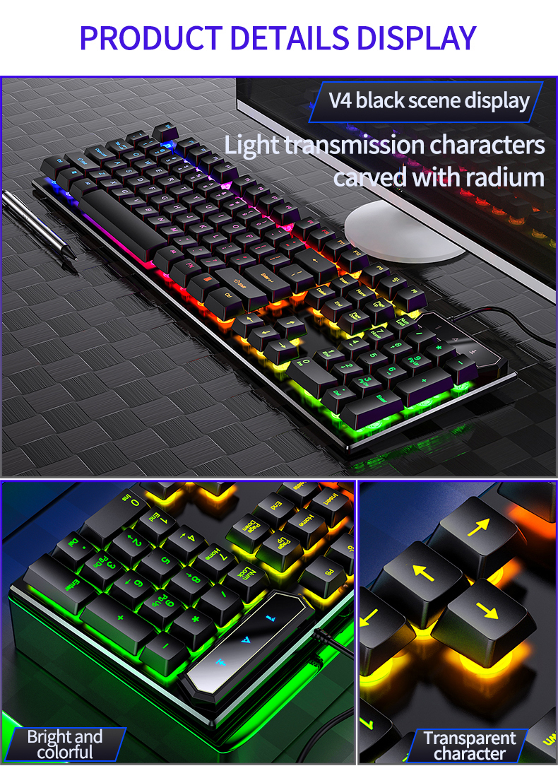 [SG STOCK] RGB Gaming Keyboard 104 Keys USB Backlit V4 Mechanical Feel ...