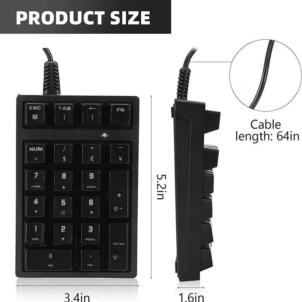 K21 Mini Mechanical Numeric Keypad 21 Keys USB Wired RGB Cashier Desk ...