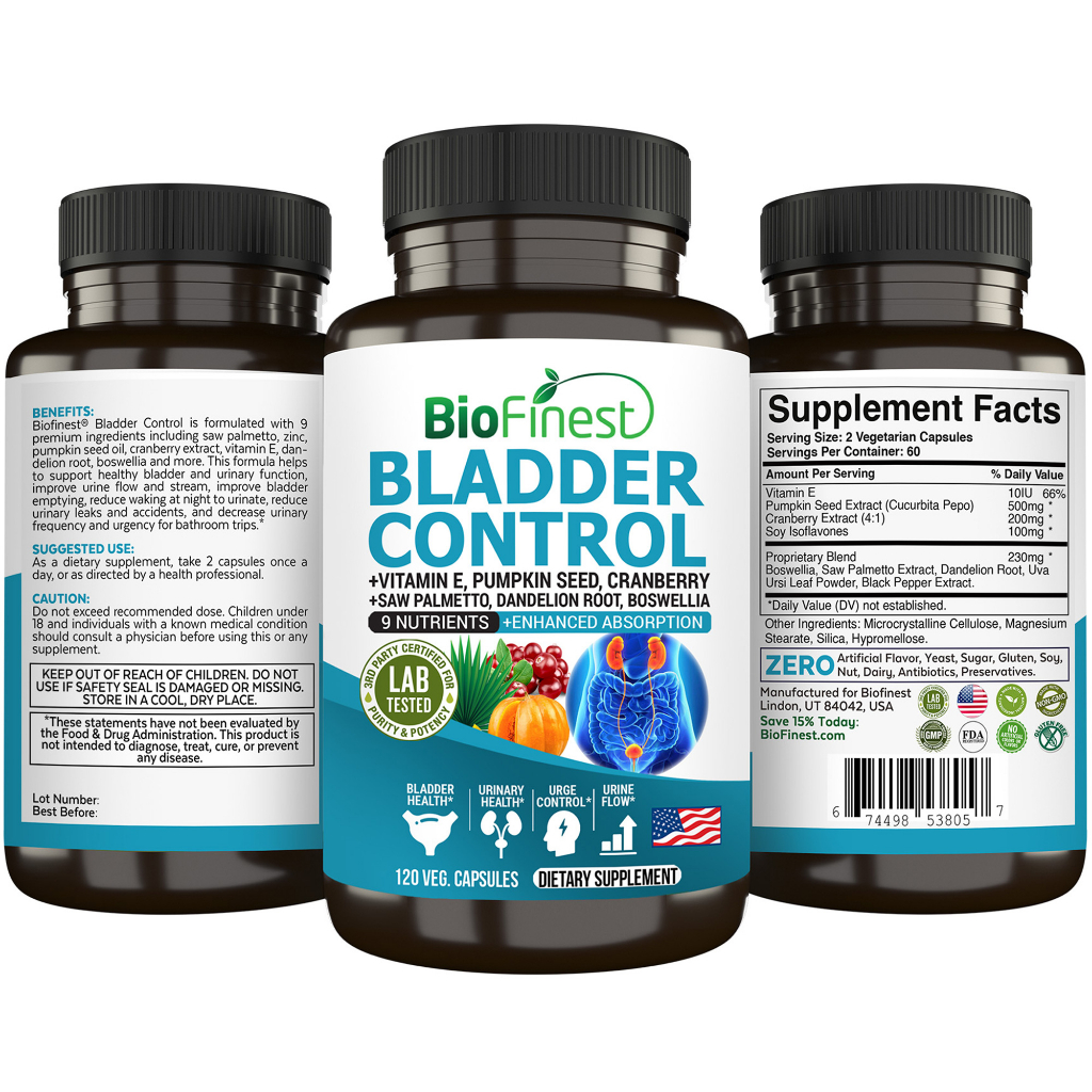 Biofinest Bladder Control Supplement - Saw Palmetto Cranberry Pumpkin ...