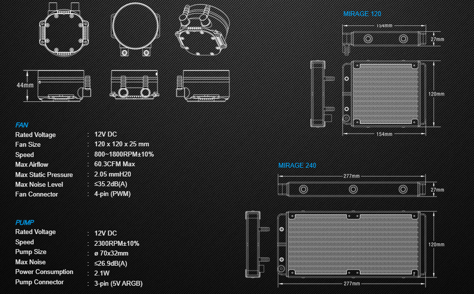 TECWARE Mirage 120 / 240 / 360mm RGB AIO Liquid Cooler with OMNI ARGB ...