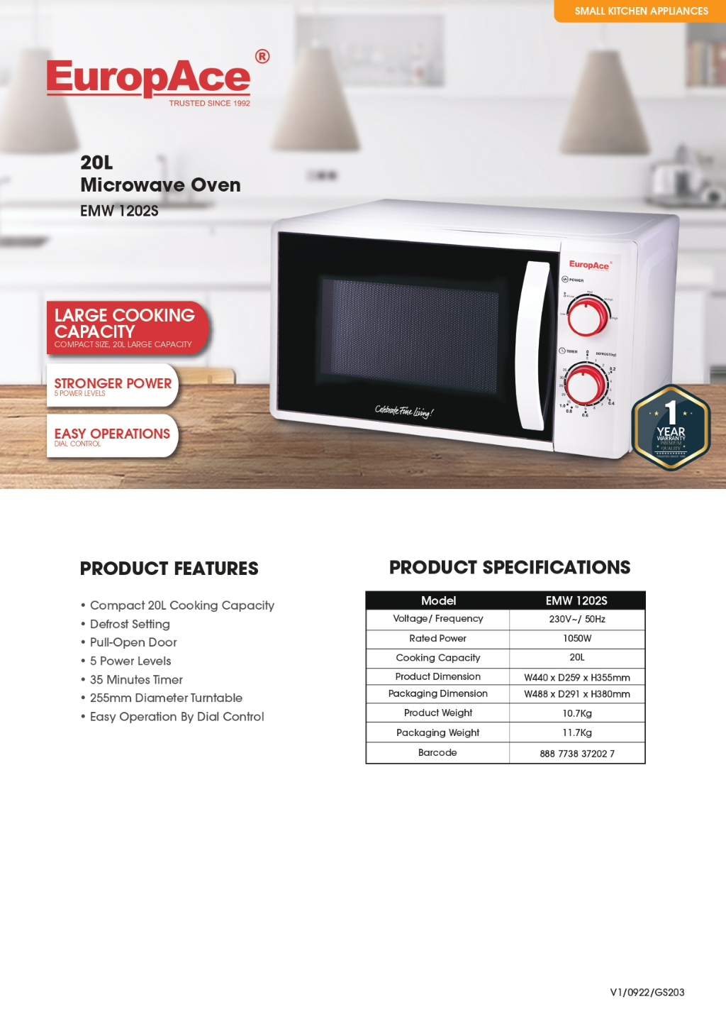 europace 20l microwave oven