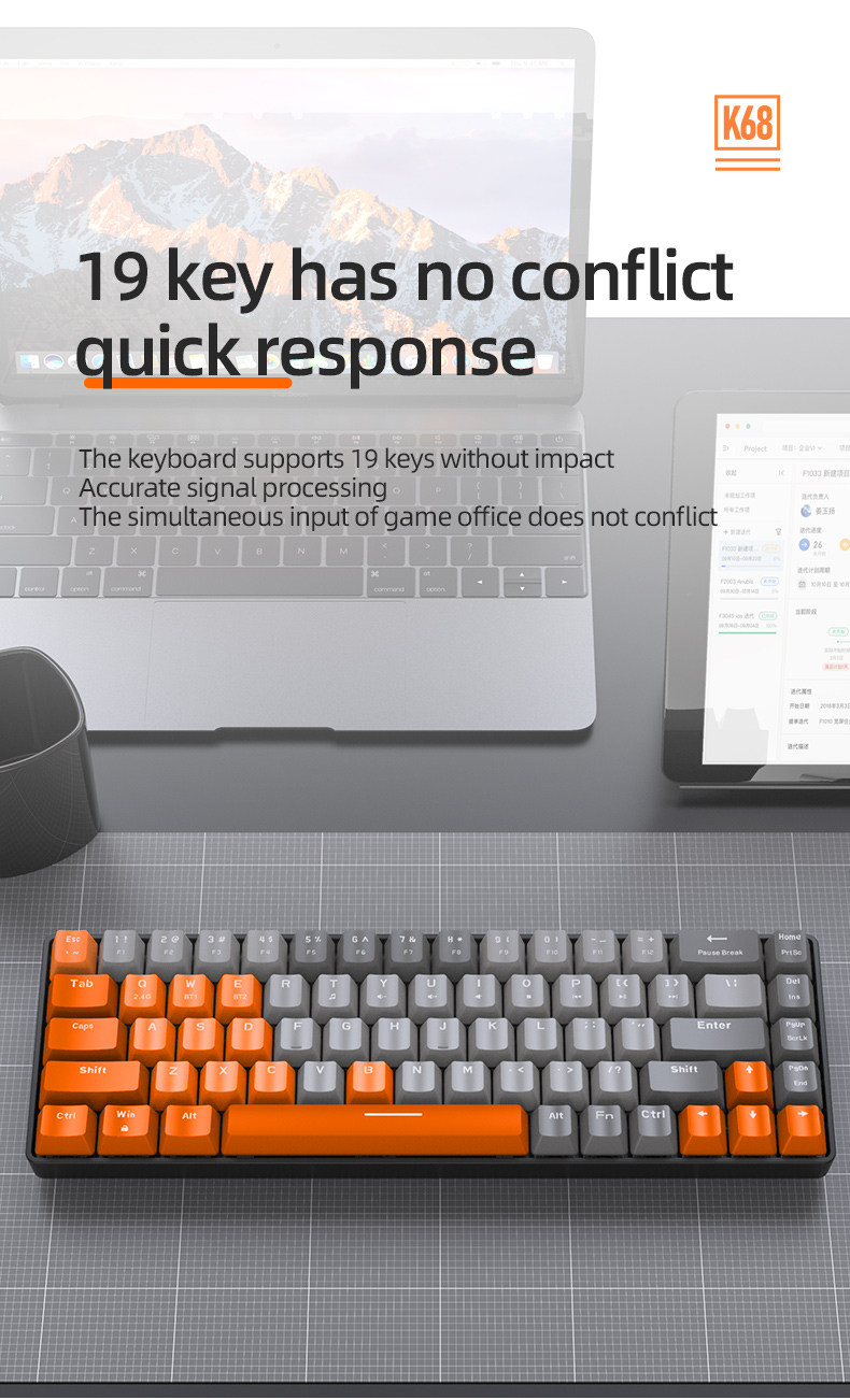 Wireless Bluetooth Mechanical Keyboard with USB-A and Type-C Dongle ...