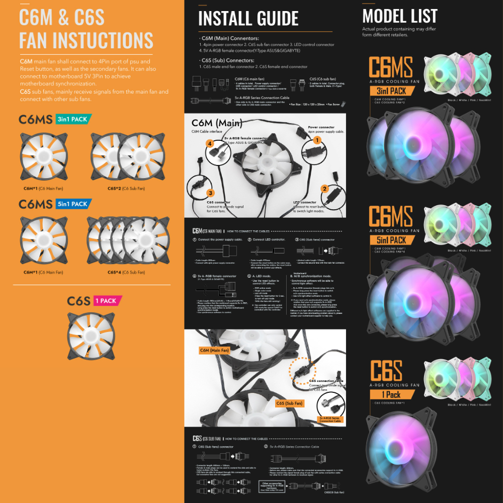 darkFlash ARGB Fan 120mm 3 Fans C6 PC Case Fan - C6 3in1 Fan Pack [4 ...
