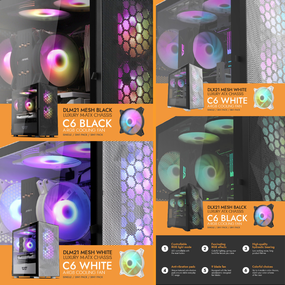 darkFlash ARGB Fan 120mm 3 Fans C6 PC Case Fan - C6 3in1 Fan Pack [4 ...