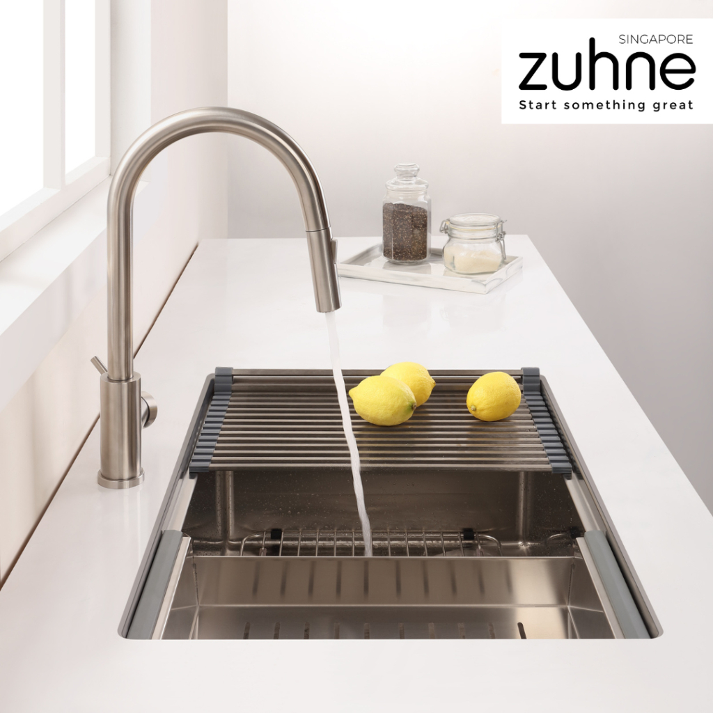 Zuhne Nio Pull Down Kitchen Sink Faucet Mixer, Solid Stainless Steel (Basin Tap with Pull Out