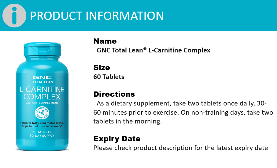 👍GNC Total Lean L-Carnitine Complex 60 Tablets Fat Loss Appetitie ...