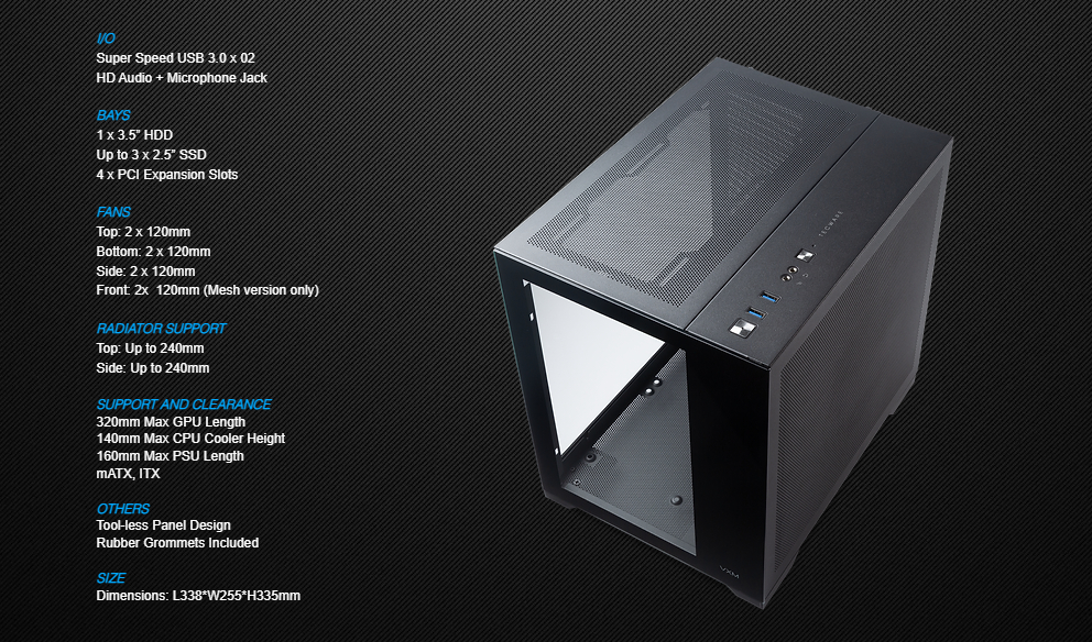TECWARE VXM TG / EVO / Mesh Dual Chamber MATX Case, Tool-less Panel ...