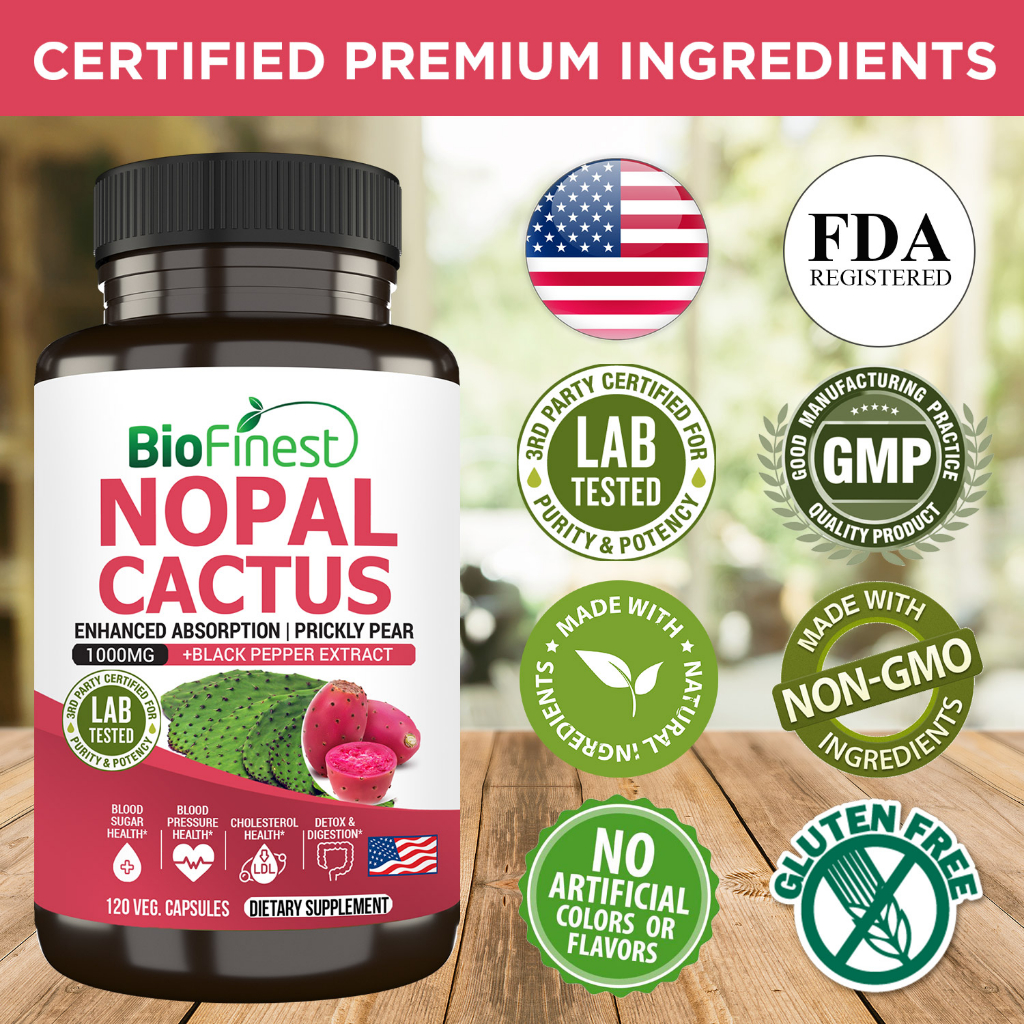 Biofinest Nopal Cactus 1000mg Supplement Prickly Pear Digestion Weight