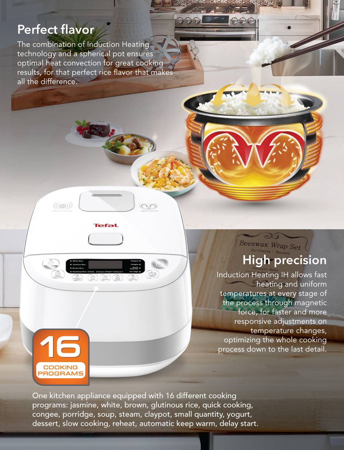 Tefal 1.5L Delirice Pro Induction Spherical Pot Rice Cooker [RK808A