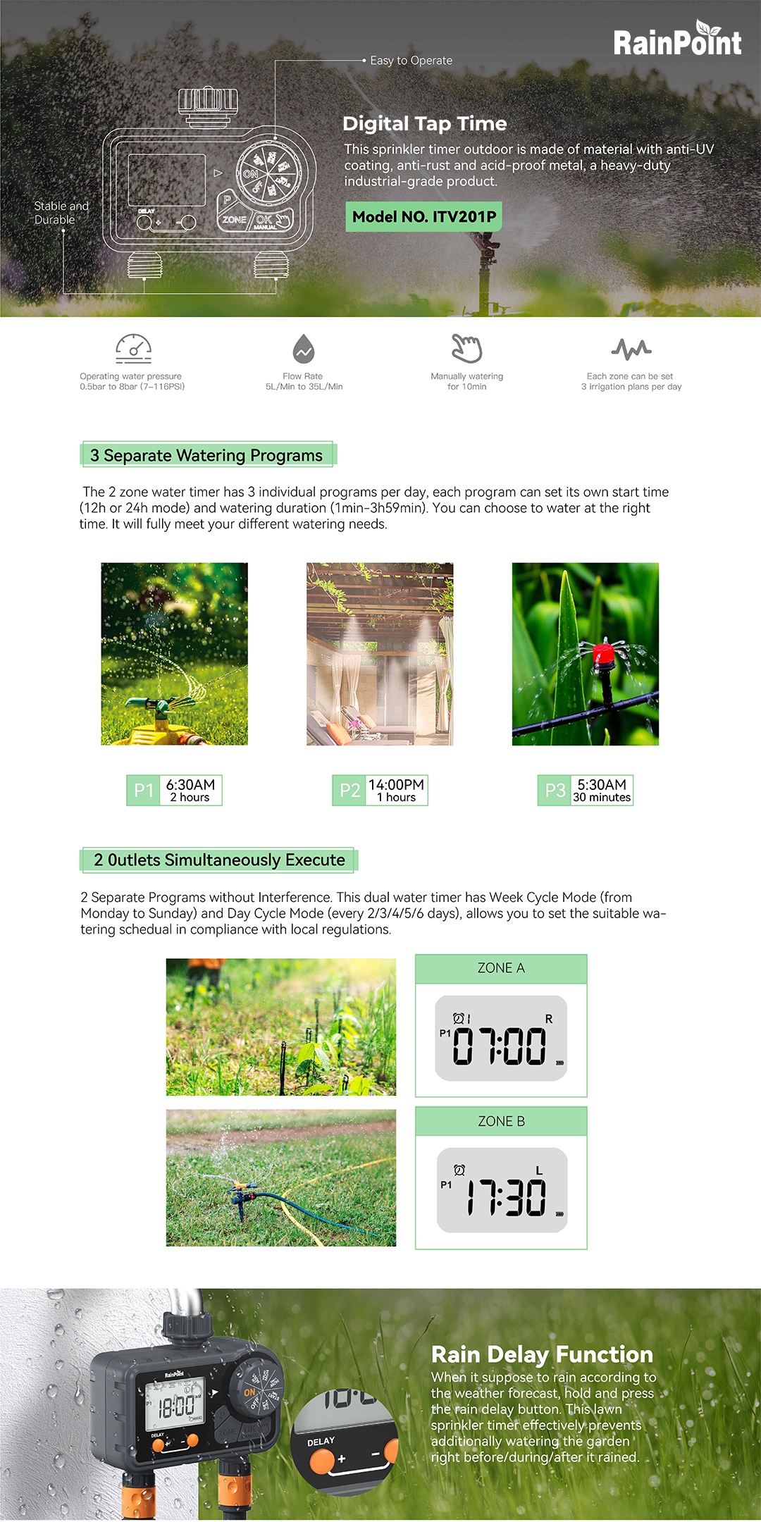 RainPoint Digital Tap Timer [2 Models, Auto Garden Watering ...