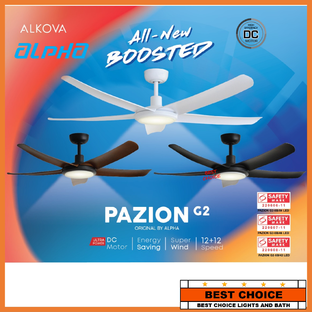 Alpha Alkova PAZION DC Motor Ceiling Fan 24W LED Light (12 Speed Remote ...