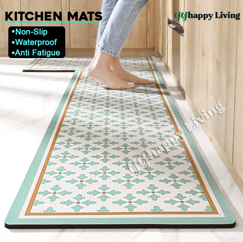 PVC Kitchen Mat Waterproof Oil-proof Entrance Door Mat Kitchen Rug PU  Leather Anti-fatigue Bathroom Kitchen Carpet Non-slip