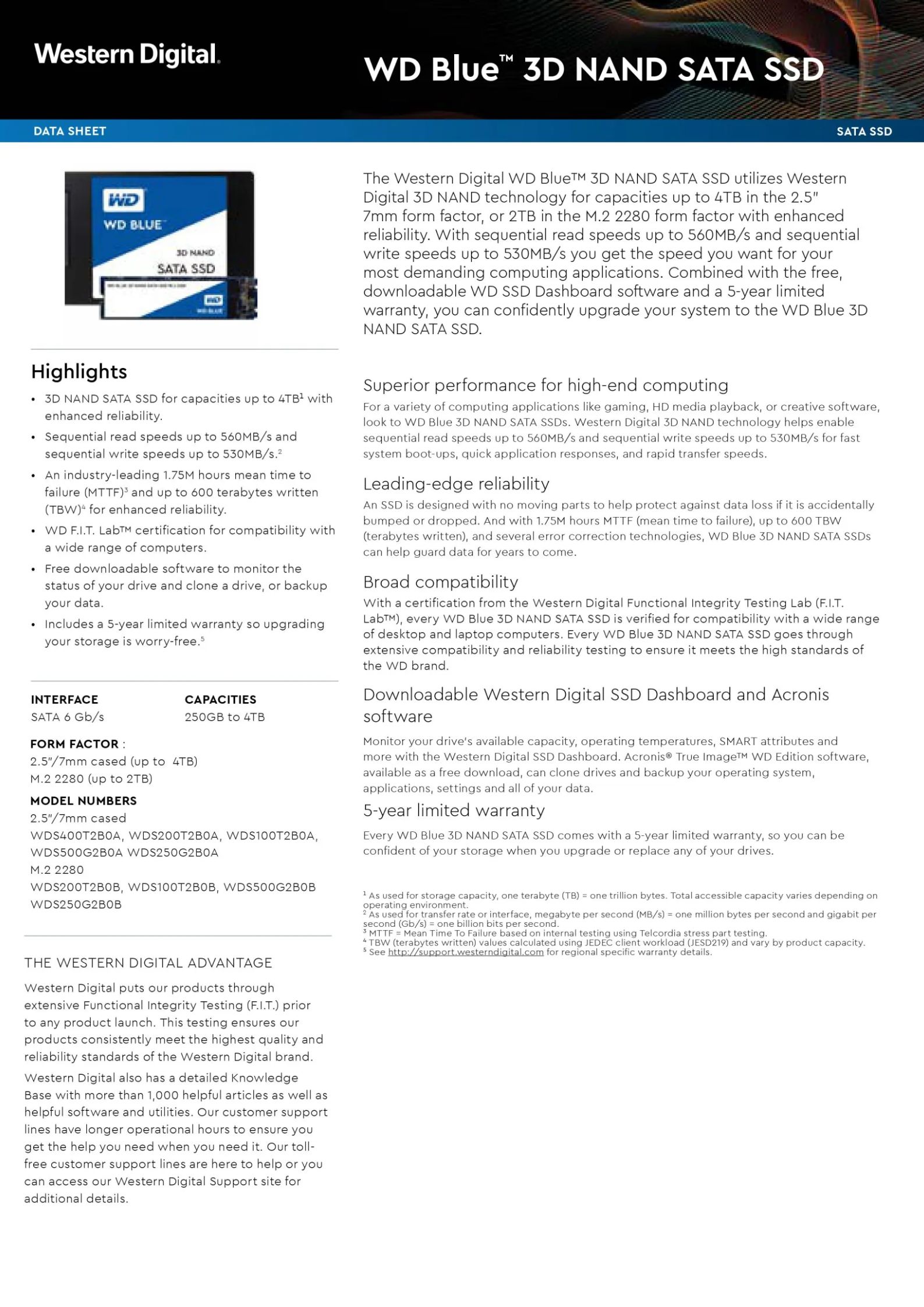 Western Digital WD Blue 4TB SSD（WD Blue™ SA510 SATA SSD 2.5