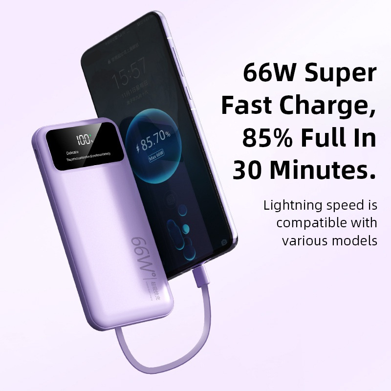 66W PD Super Fast Charge 10000mAh Powerbank with 4 Cable Mini Power