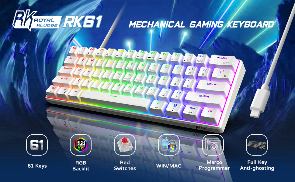 RK61 60% Mechanical Gaming Keyboard Royal Kludge Wireless Bluetooth ...