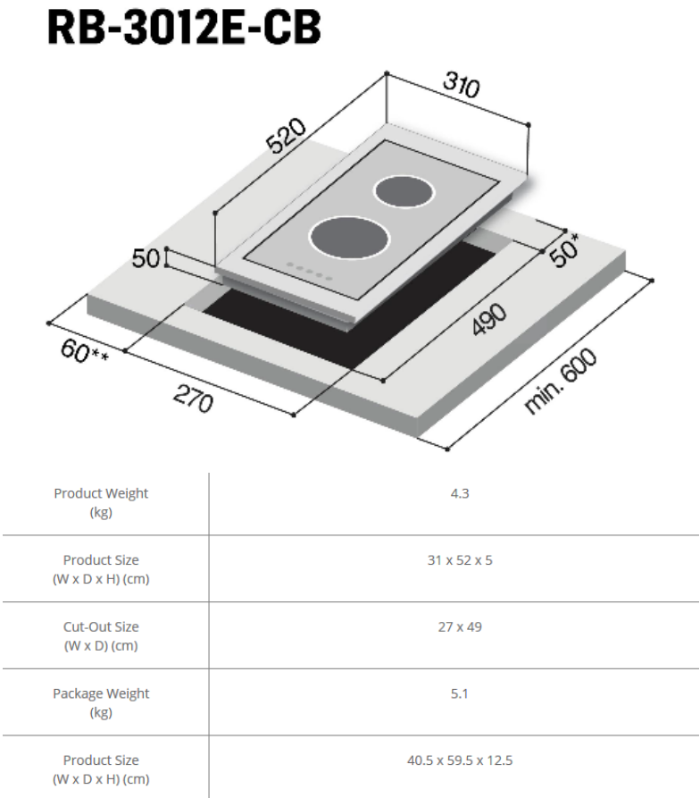 Rinnai RB-3012H-CB 2 Zone 30cm Induction Hob * 1 YEAR LOCAL WARRANTY ...