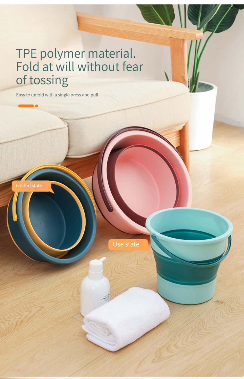 [Loveme 258]Foldable bucket portable handle folding bucket cleaning ...