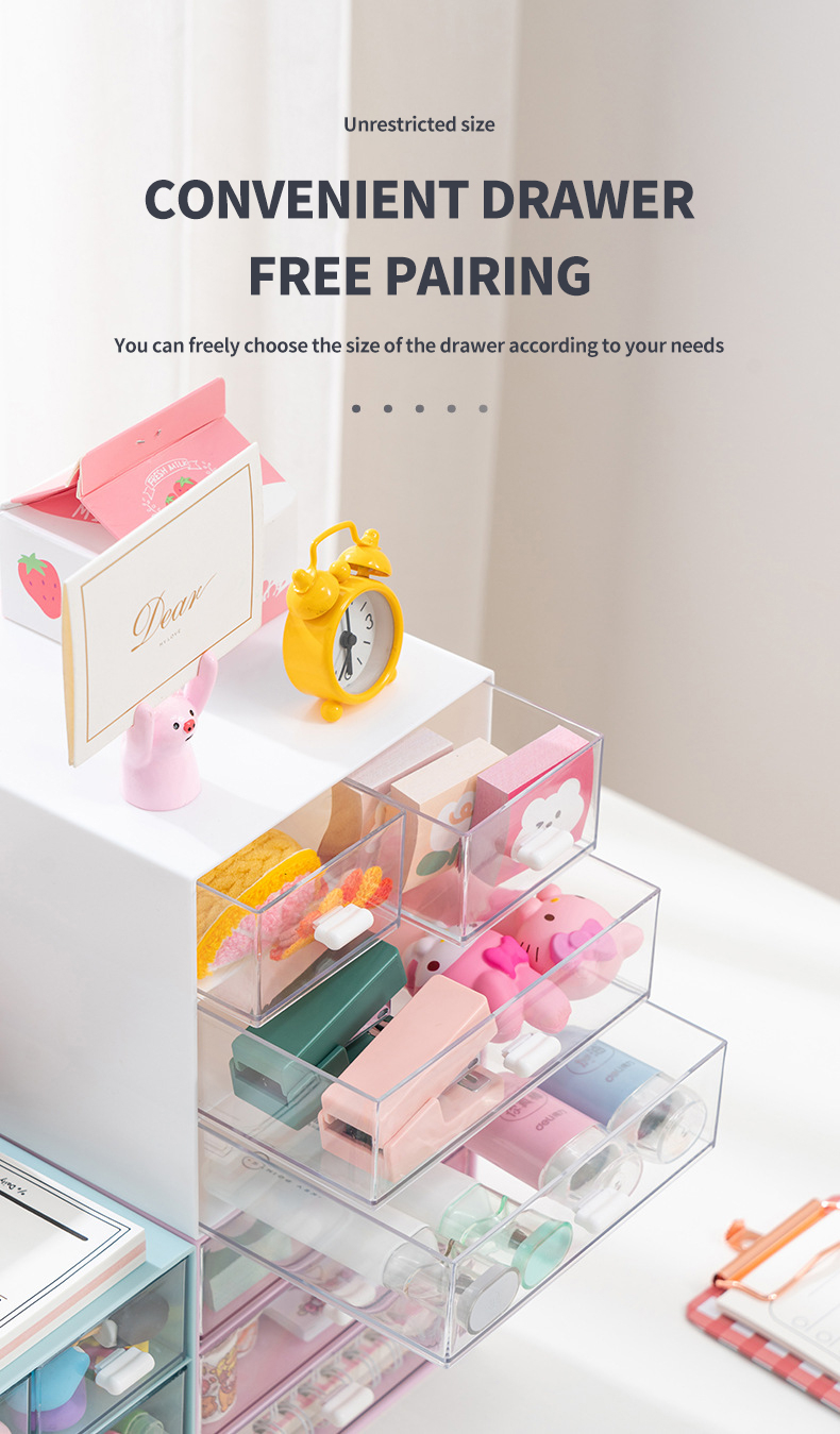 (HOME+) Desktop transparent drawer storage box office file storage box ...