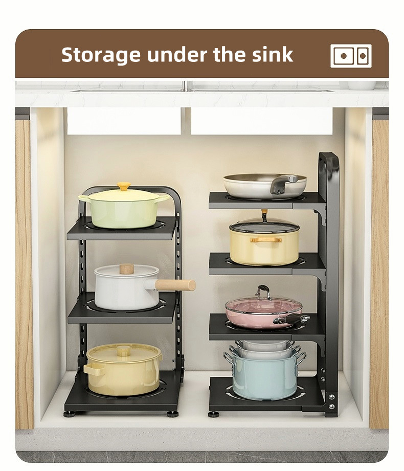 【TOP ONE】Adjustable Pot Rack Pot Organiser Under Sink Pot storage rack ...
