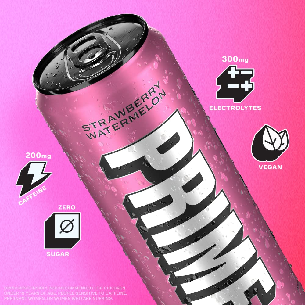 Prime Energy Drink Naturally Flavored, 200mg Caffeine, Zero Sugar, 300mg  Electrolytes,12 Fl Oz per Can (Pack of 12)