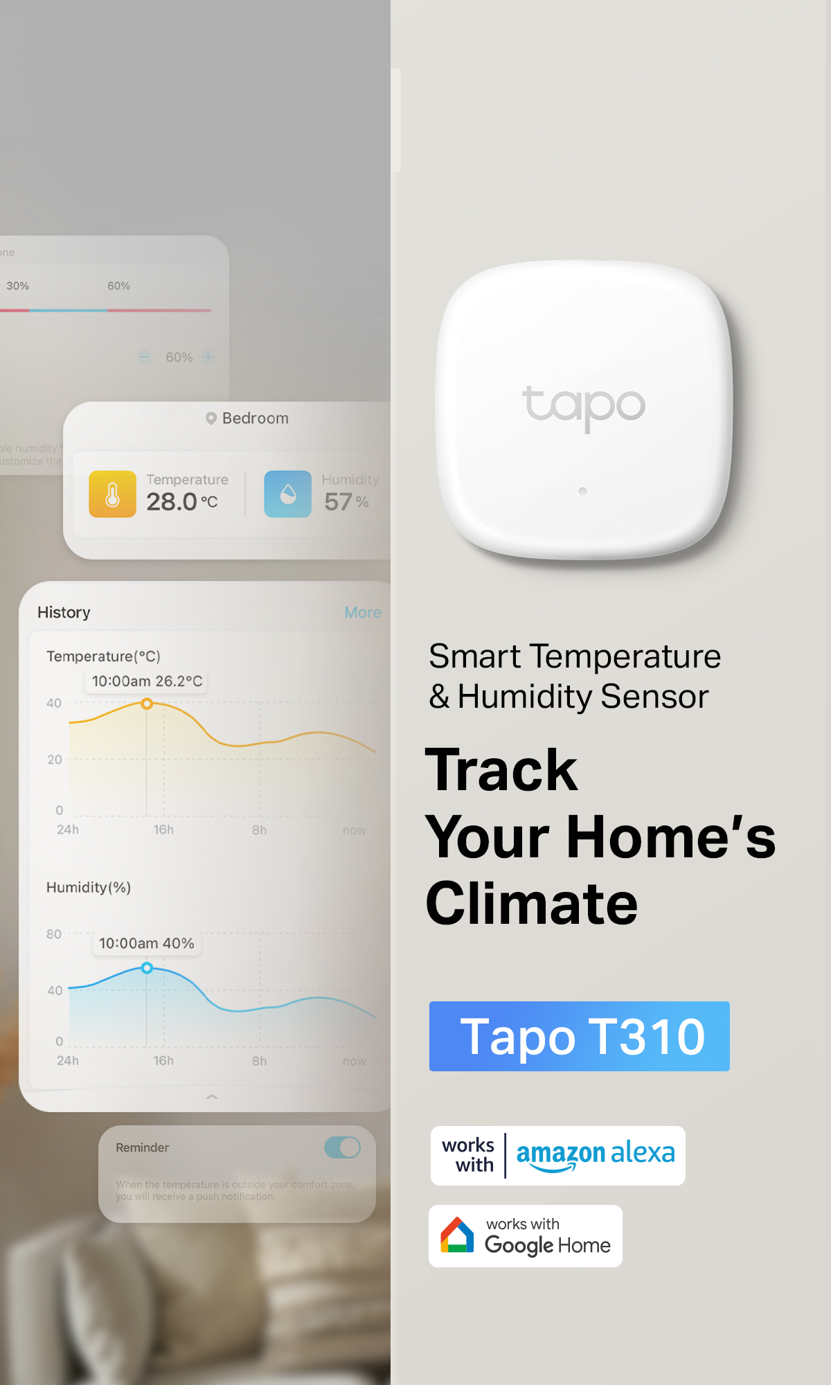 Tapo Smart Temperature&Humidity Monitor, Free Data Storage, LCD Display,  Real-time Notifications, Battery included, Work with Alexa and Google home, Tapo Hub Required sold separately(Tapo T315) 