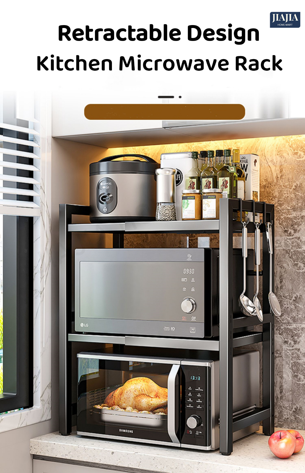 (JJHM)Adjustable Microwave Pull Out Rack Rice Cooker Rack Kitchen Shelf ...