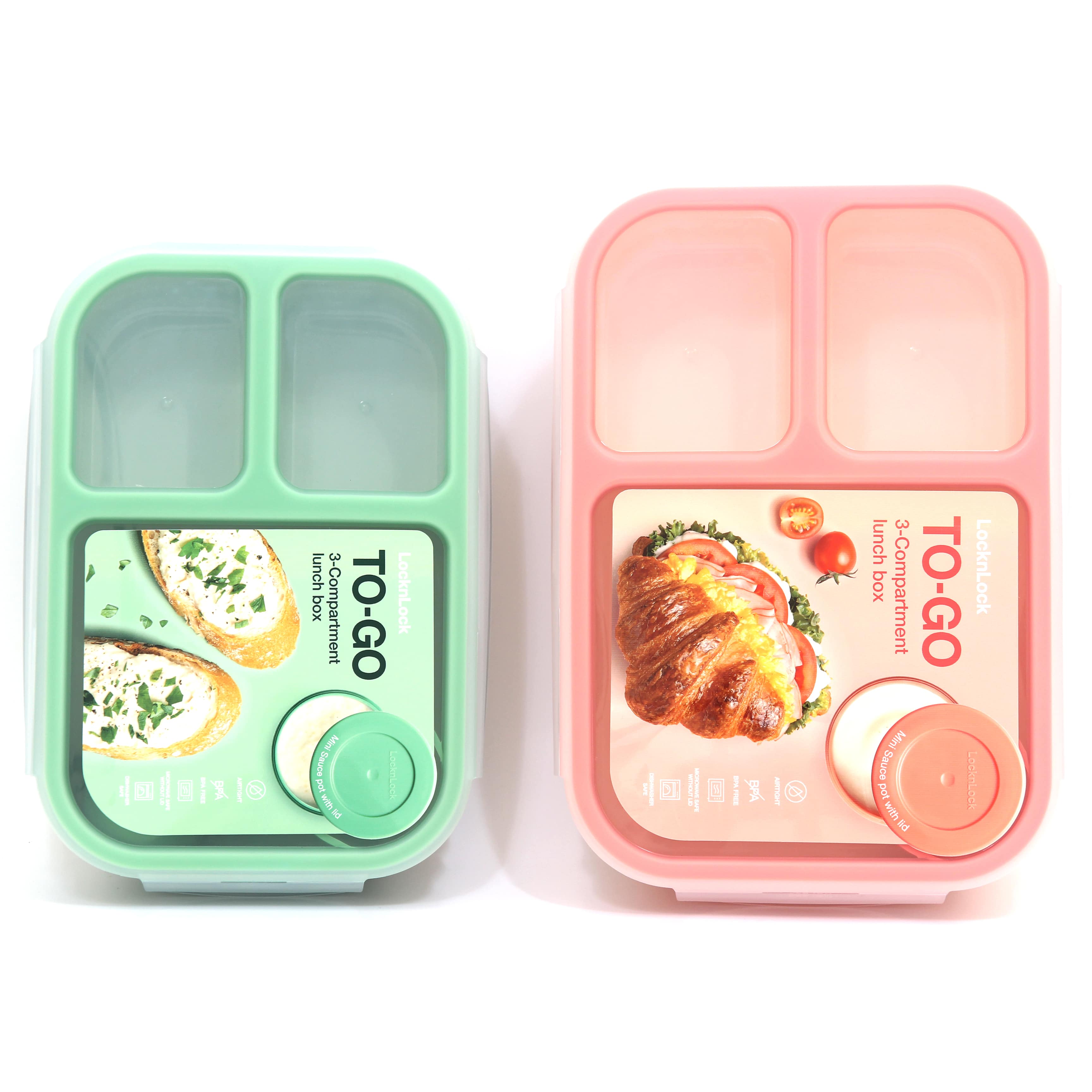LocknLock TO GO 3 COMPARTMENT LUNCH BOX 980ml, / 1.5L (mint, pink ...