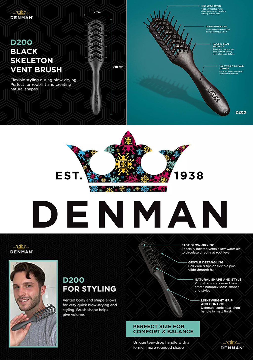 Jack Dean By Denman D200 Flexible Vent Brush For 1 Count (Pack Of - View #7