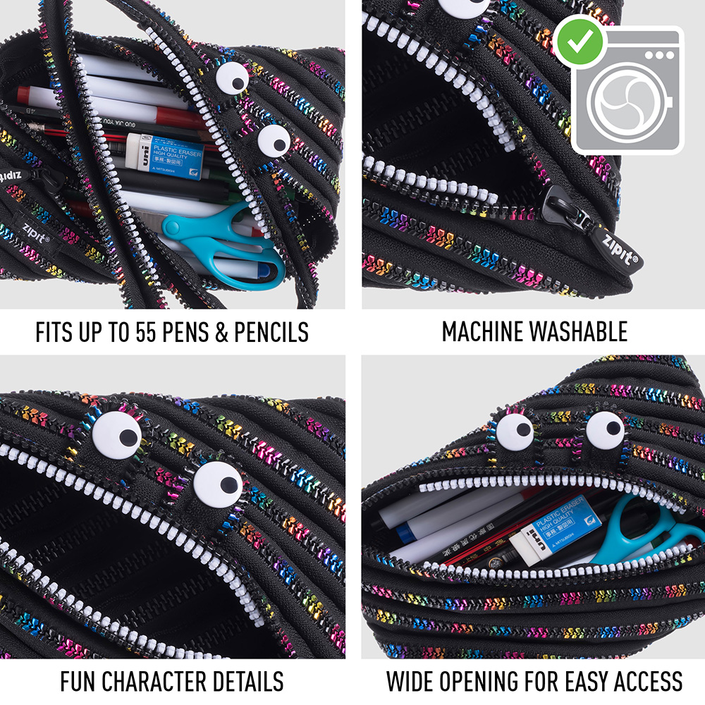 ZIPIT Monster Jumbo Pouch Size In Black and Rainbow Colour Zipper ...