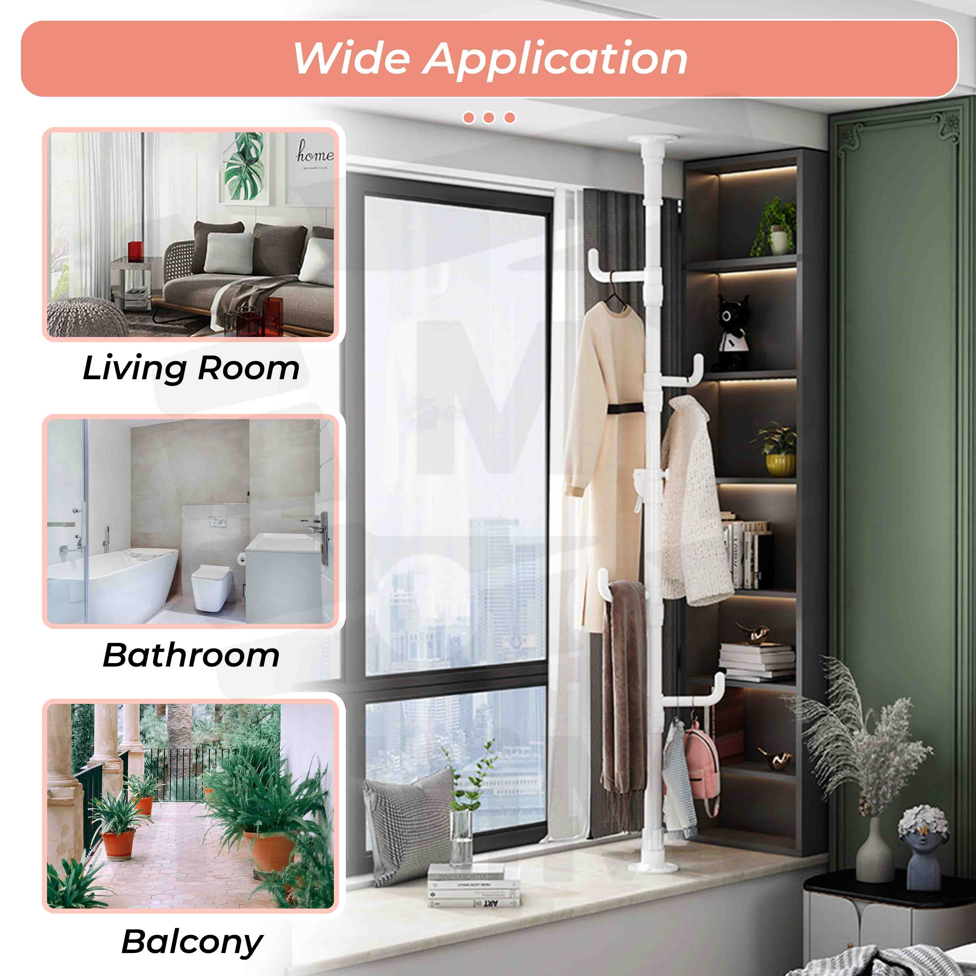 Floor to Ceiling Drying Pole Adjustable Standing Laundry Tension Rod ...
