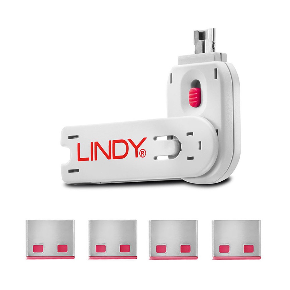 Lindy USB-A Port Blocker Lock Pink P/N: 40450 ( Pack 4pcs USB Port ...