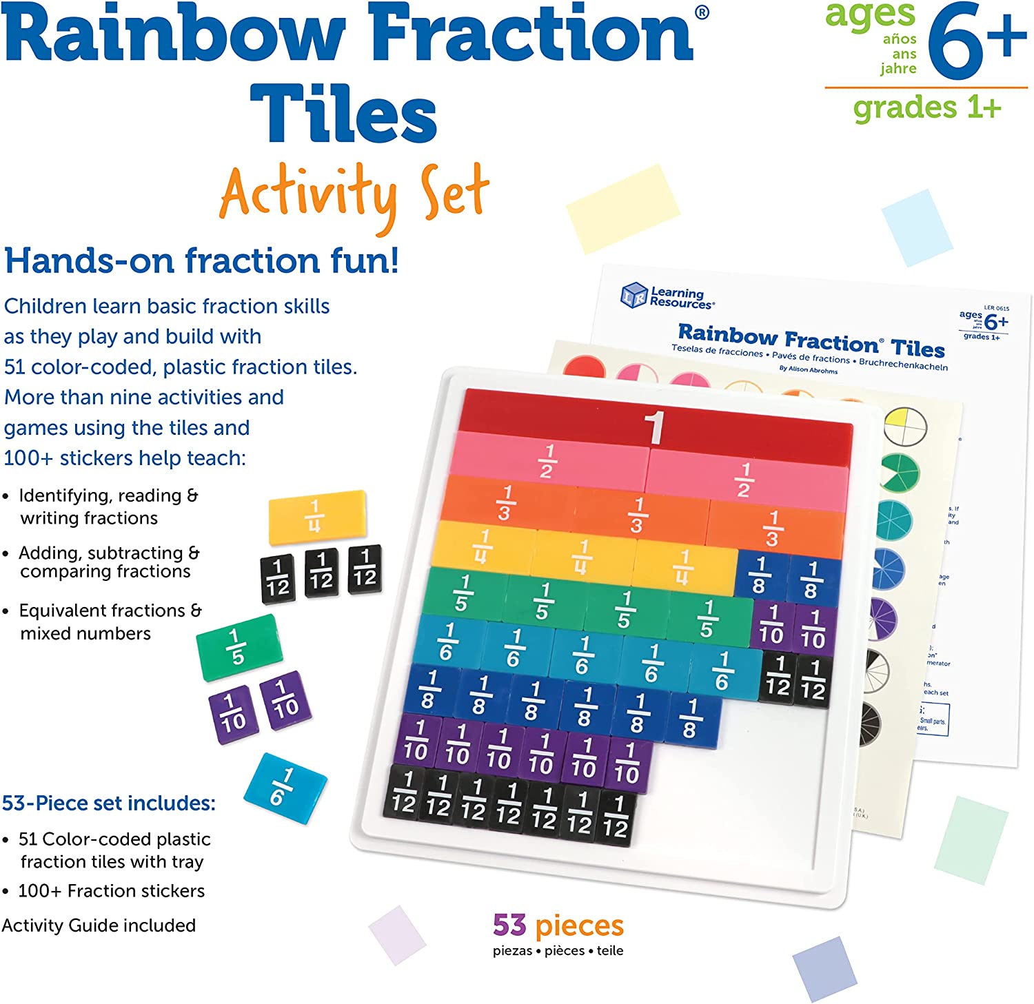 Learning Resources Rainbow Fraction Tiles with Tray Fractions Home ...
