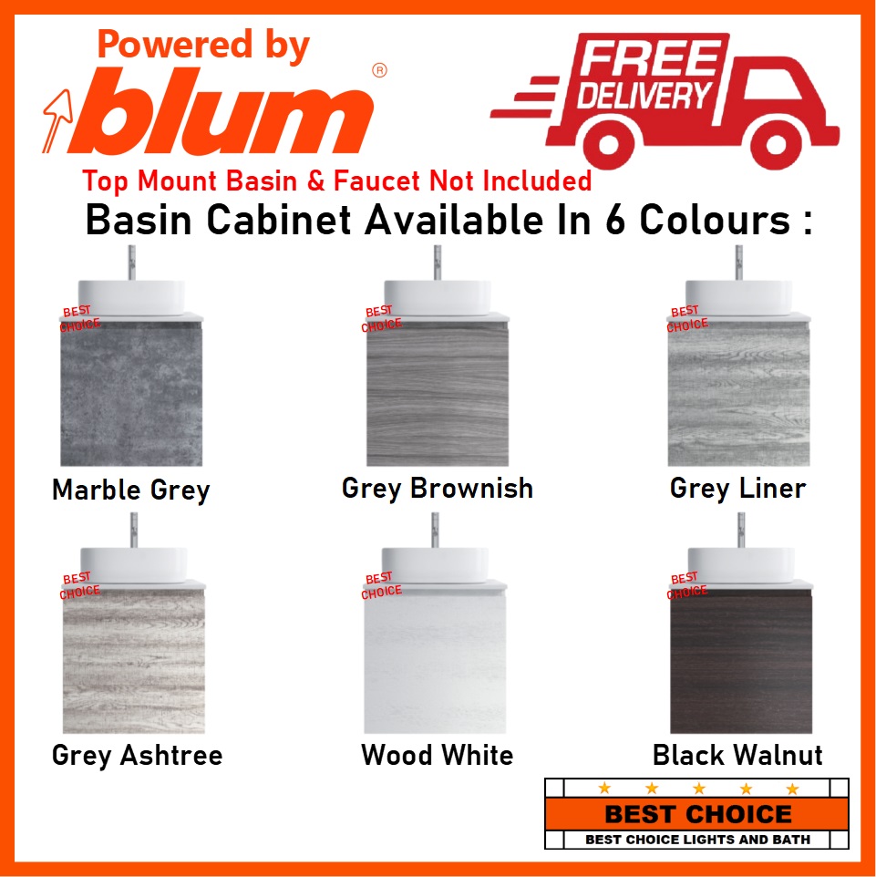 [ 500 x 460 x 500mm ] One Door PVC Basin Cabinet + Solid Top with Blum ...