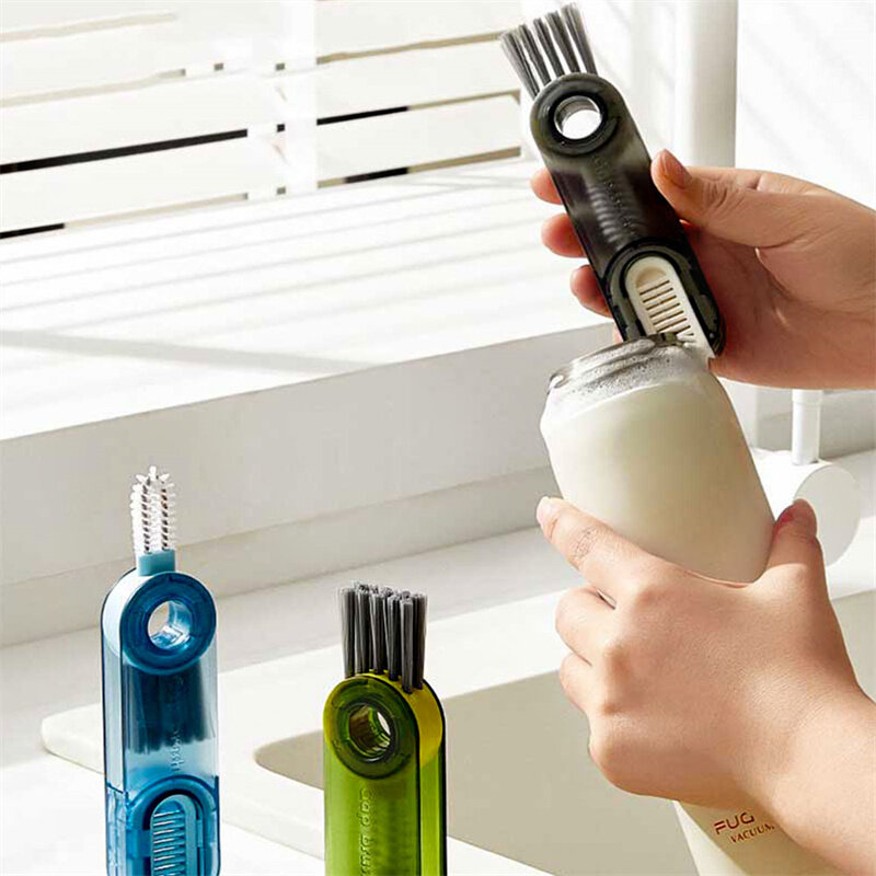 Cheap 2Pcs 3 In 1 Tiny Bottle Cup Cover Brush Straw Cleaner Tools Multi-Functional Crevice Cleaning Brush Kitchen Gadgets