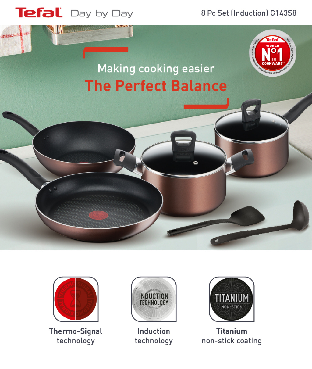 Tefal Easy Cook Titanium Non-Stick 8-Piece Cookware Set