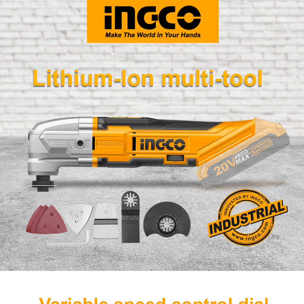 INGCO 20V Lithium-Ion Multi-Tool with Variable Speed, 8 pcs Accessories ...