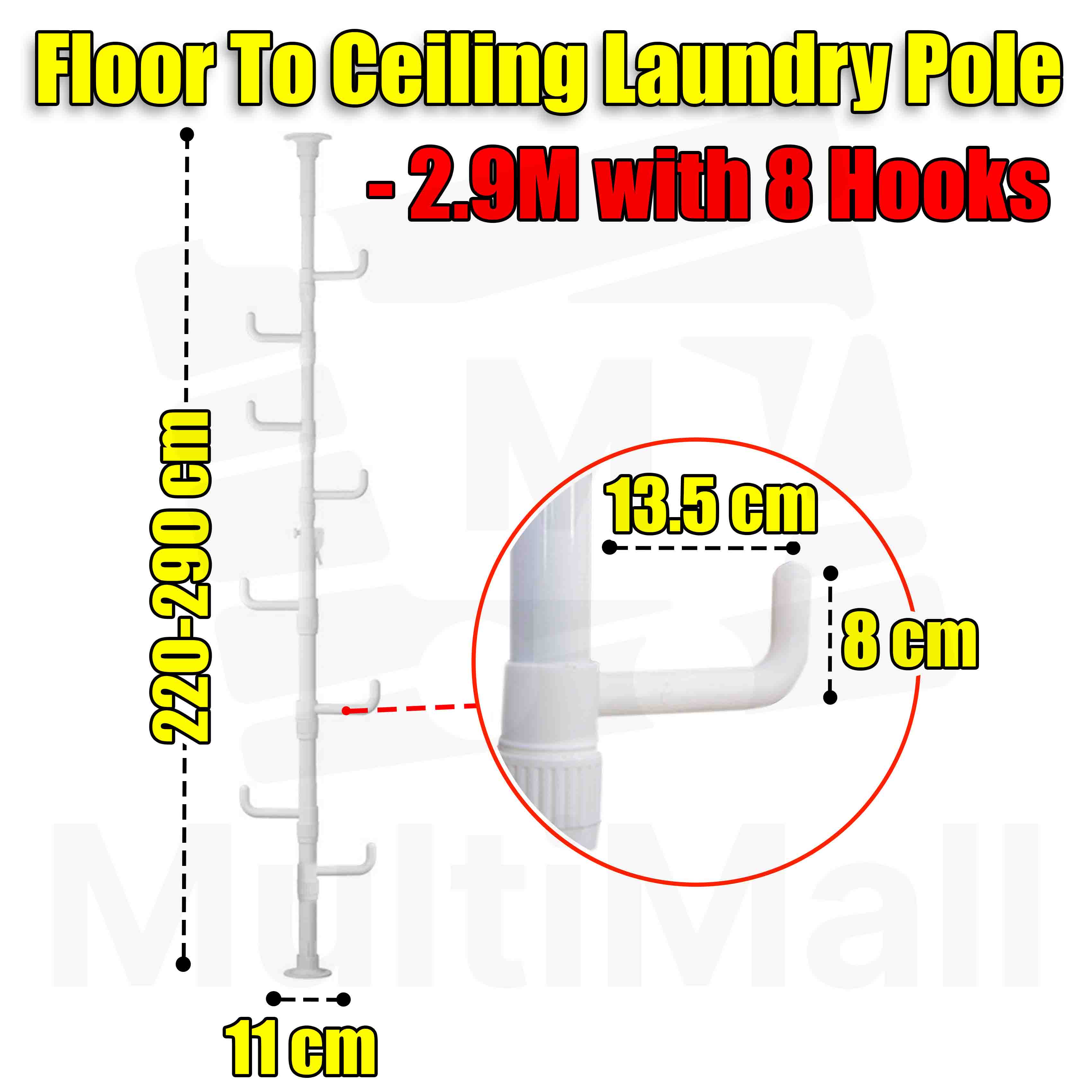 Floor to Ceiling Drying Pole Adjustable Standing Laundry Tension Rod ...