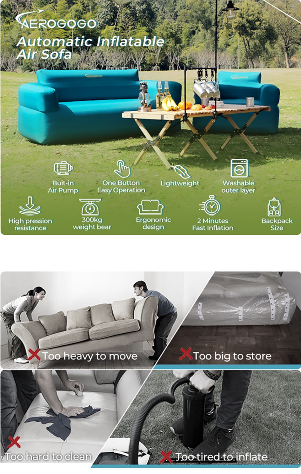 Aerogogo Auto Inflatable Air Sofa | Built-in Pump, 90s Quick Inflate ...