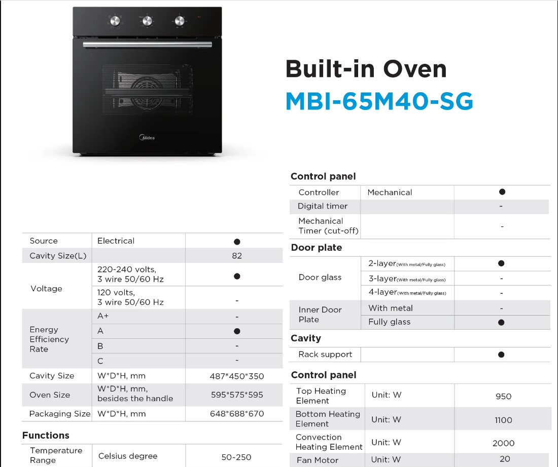 MIDEA MBI-65M40-SG 82L MECHANICAL BUILT-IN OVEN - 2 YEARS MIDEA ...