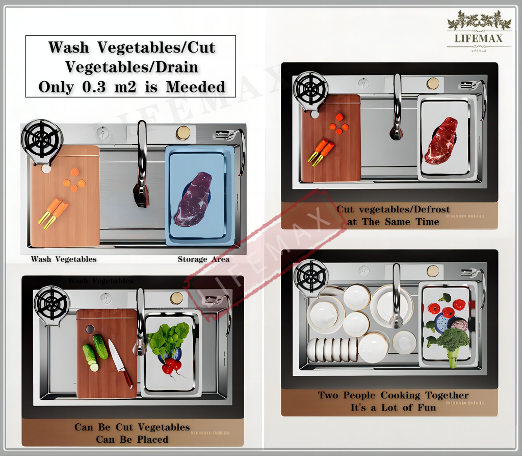 [SG Seller]Waterfall Nano Kitchen Sink 304 Stainless Steel Single Basin ...